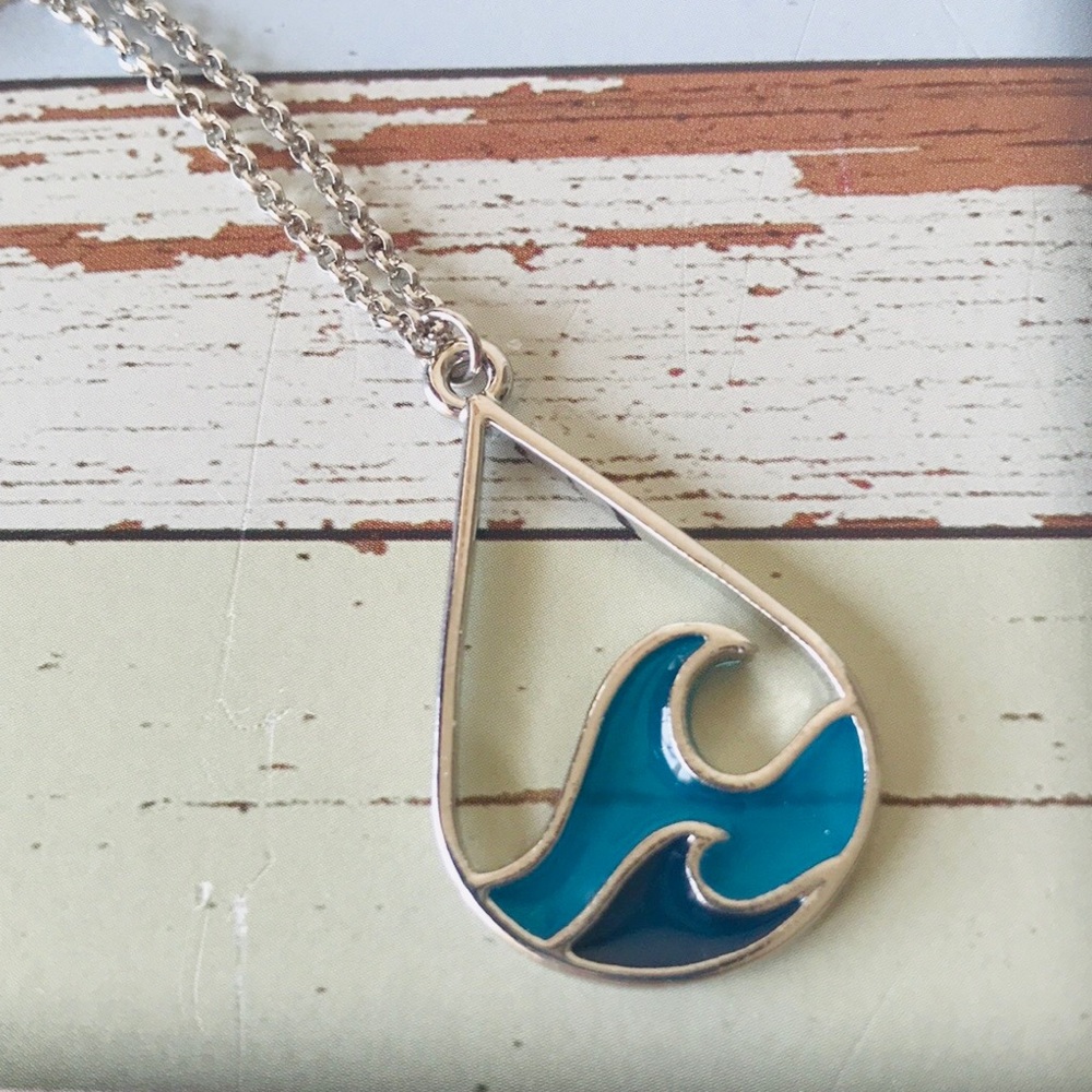 Blue / Teal Wave Pendant Necklace